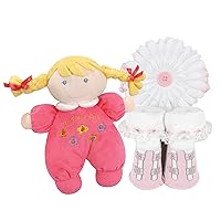 Stephan Baby Plush My First Doll with Blond Hair, Daisy Headband and Socks Gift Set, 6-12 Months