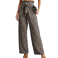 IWOLLENCE Women's Wide Leg Pants with Pockets High Waist Adjustable Knot Loose Casual Trousers Business Work Casual Pants