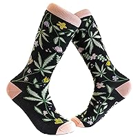 Crazy Dog T-Shirts Womens Flowers And Weed Socks Funny Graphic Sock Fun Pattern Hilarious Marijuana 420 Humor Footwear