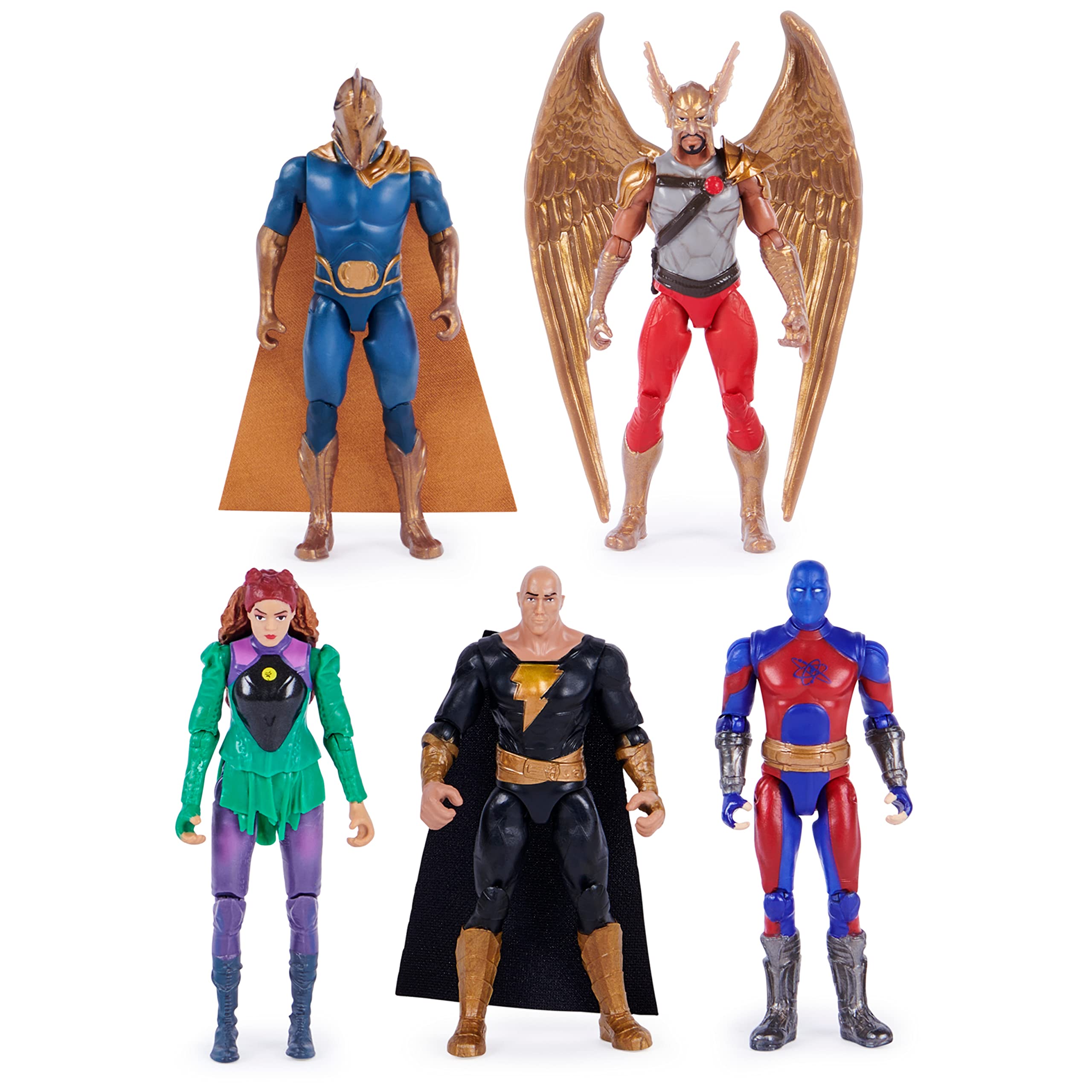 DC Comics, Black Adam and Justice Society Set, 4-inch Black Adam Toy Figures and Throne | Hawkman, Dr. Fate, Atom Smasher, Cyclone | Kids Toys for Boys and Girls Ages 3 and Up (Amazon Exclusive)