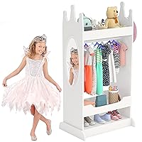 Kids Armoire, Kids Dress up Storage with Mirror, Costume Closet for Kids, Open Hanging Costume Armoire Closet, Pretend Storage Closet for Kids