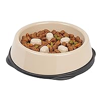 IRIS USA 2 Cups Slow Feeder Dog Bowl, Anti-Choking, Anti-Slip, Easy to Clean, Interactive Puzzle Toy, Healthy Digestion, Short snouted, Dogs Cats & Other Pets, BPA, PVC, Phthalate Free, Beige/Black