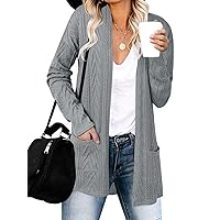 MEROKEETY Women's Casual Long Sleeve Open Front Cable Knit Cardigans Lightweight Solid Color with Pockets