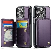 for iPhone 15 Pro Max Wallet Case with Card Holder, Case for iPhone 15 Pro Max with RFID Blocking for Women Men, Durable Kickstand Shockproof Phone Case for iPhone 15 Pro Max, Purple