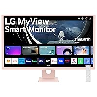 LG 32SR50F-P MyView Smart Monitor 32-Inch FHD (1920x1080) IPS Display, webOS Smart Monitor, ThinQ Home Dashboard, ThinQ App, Remote Control, 5Wx2 Speakers, AirPlay 2 Screen Share Bluetooth, Pink