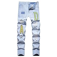 Men's Jeans Men Letter Patched Ripped Frayed Jeans Jeans for Men