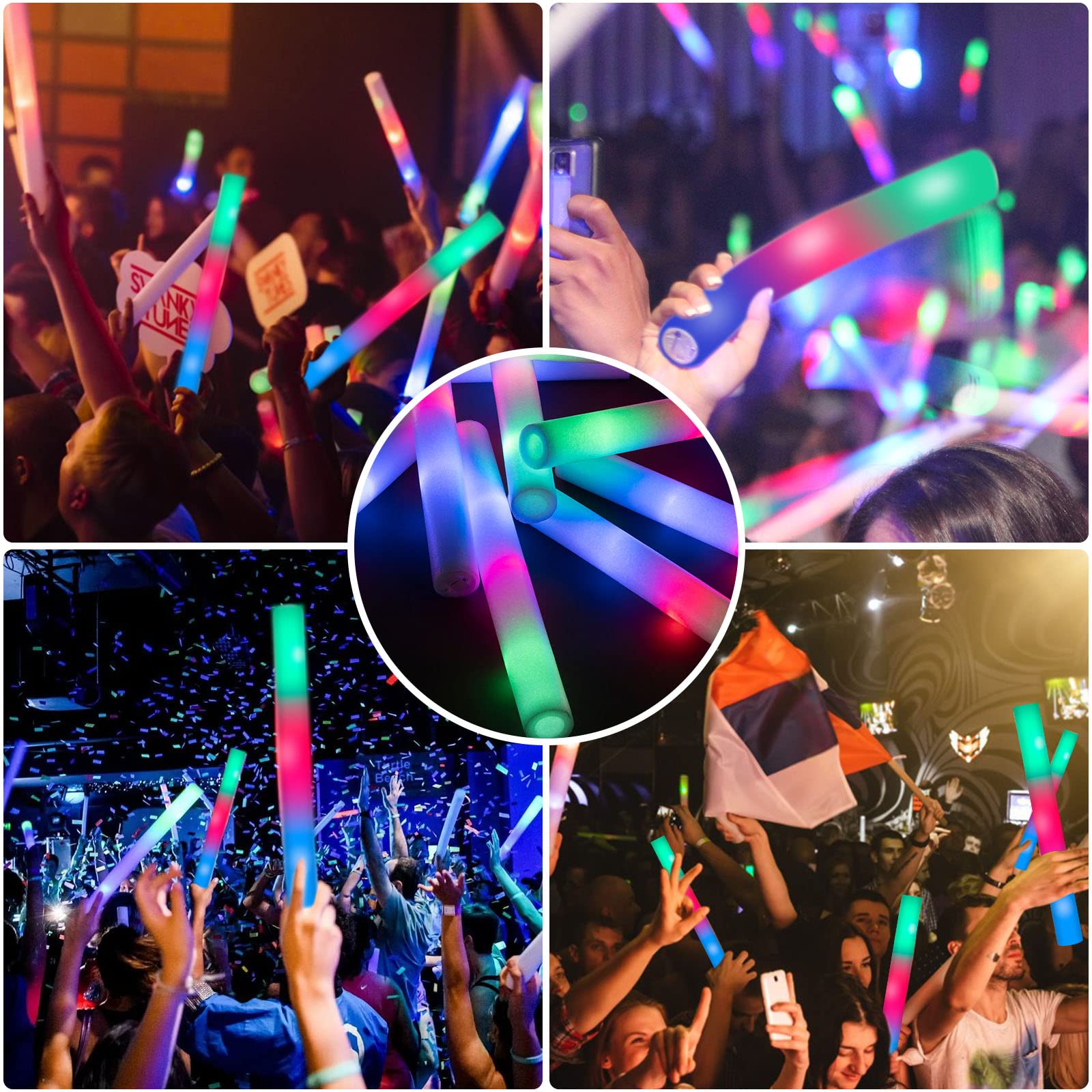 SHQDD Glow Sticks Bulk, 28 Pcs LED Foam Sticks with 3 Modes Colorful Flashing, Glow in the Dark Party Supplies for Wedding, Raves, Concert, Party, Camping, Sporting Events, New Year Carnival