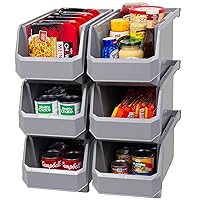 Plastic Containers Storage Bins for Closet, Kitchen, Office, Toys, or Pantry Organization, Large, 6-Pack, Grey, 6 Count