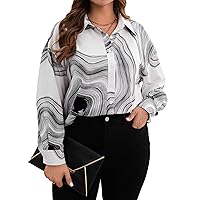 SHENHE Women's Plus Size Button Up Shirt Graphic Long Sleeve Elegant Collared Blouse Top