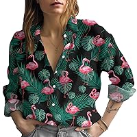 Summer Animal Women's Button Shirt, Women Casual Button-Down Shirt for Beachwear, Lightweight Long Sleeves Shirt