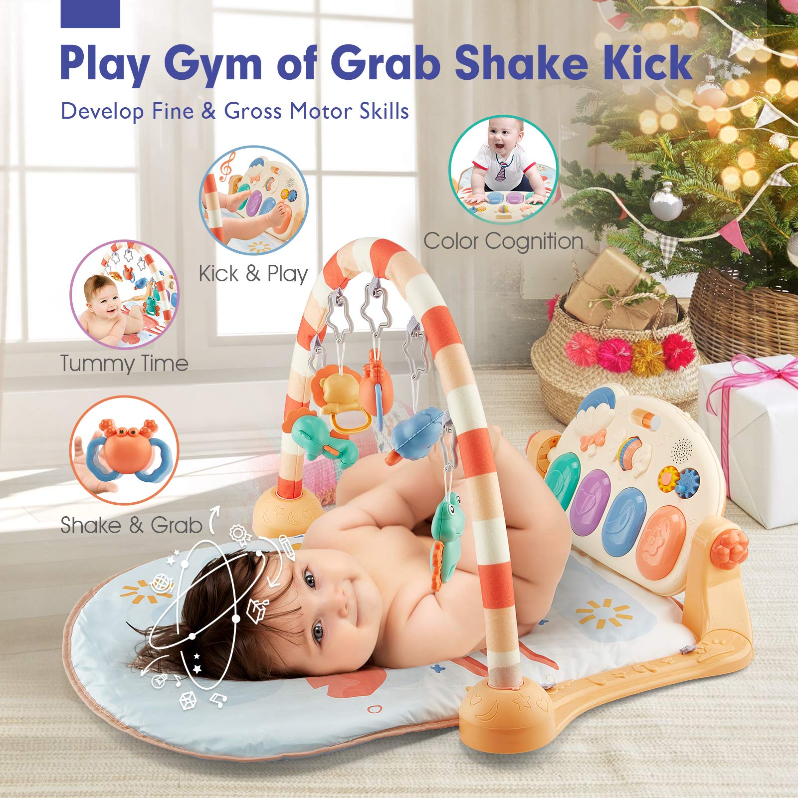 Baby Toys 0-6 Months Baby Play Mat with Piano Rattles for Baby Infant Gym Play Mat for Floor, Baby Toys 0-3-6 to 12 Months Newborn Baby Boy Girl Gifts Tummy Time Mat Toys Kick and Play Piano Gym