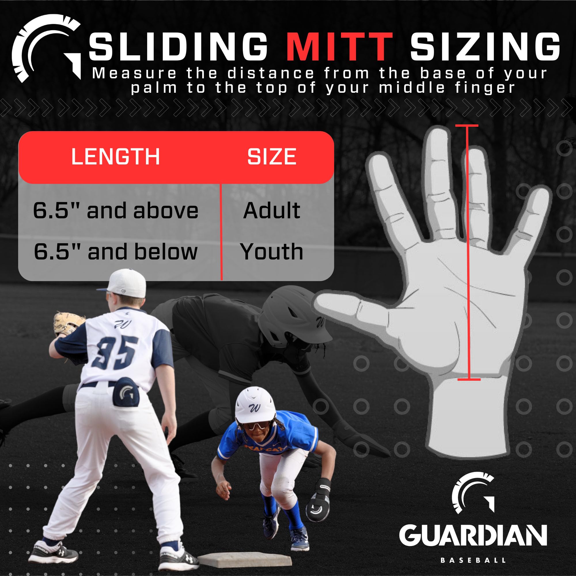 Guardian Baseball Sliding Mitt - Youth and Adult Sizes - Softball Sliding Guard - Protective Baseball Hand Guard - Elastic Compression Strap