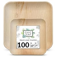 Palm Leaf Disposable Plates - Bamboo Plates Disposable 10 Inch & 7 Inch Square (100 Pc) Compostable & Biodegradable, Better than Plastic Plates - Heavy-Duty, Bulk Party Plates Dinnerware Set