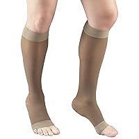 Truform Sheer Compression Stockings, 15-20 mmHg, Women's Knee High Length, Open Toe, 20 Denier, Taupe, X-Large