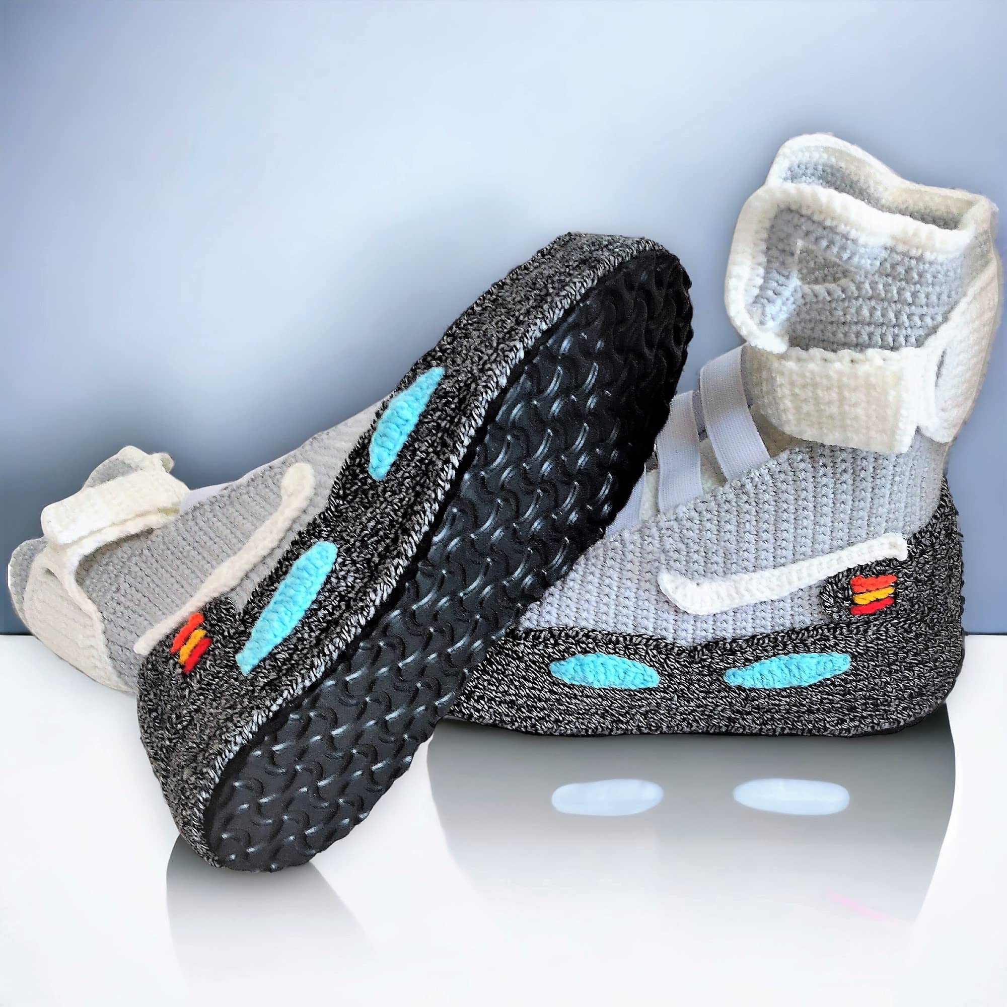 Back To The Future Air Mags Sneakers Slippers Knitted Crochet Custom Marty McFly Plush Shoes Socks