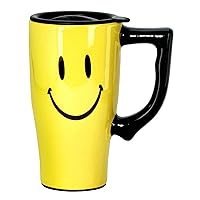 Spoontiques - Ceramic Travel Mugs - Smiley Face Cup - Hot or Cold Beverages - Gift for Coffee Lovers