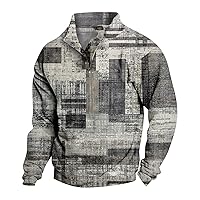 mens sweatshirts Aztec Ethnic printed vintage Henley shirts stand collar button down long sleeve corduroy pullover