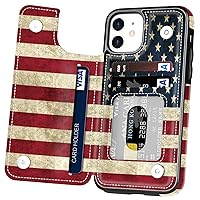 iPhone 11 Case, Slim Fit Premium Leather iPhone XR Wallet Case Card Holder Shockproof Folio Flip Protective Shell for Apple iPhone 11 2019 XR 2018 (6.1 inch) (US Flag)