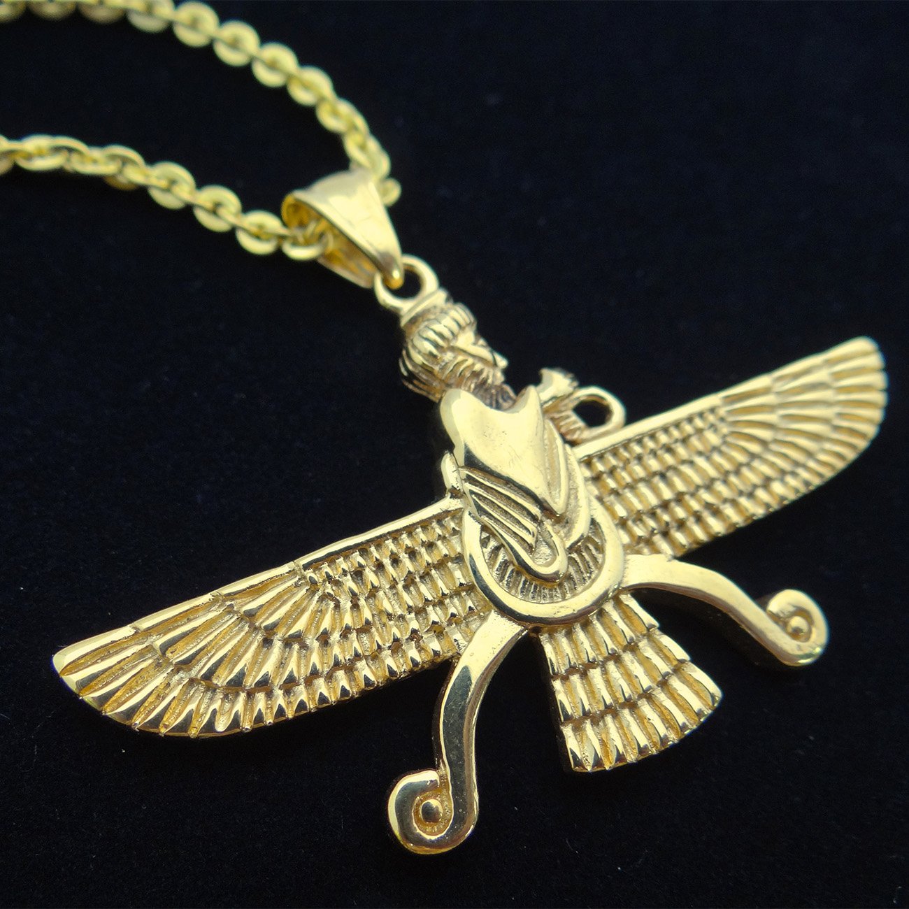 Asoodehdelan Large Double Sided Gold Pt Farvahar Necklace Iranian Gift Persian Iran Faravahar