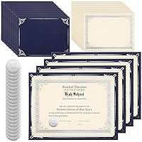Fainne 50 Sets Certificate Kit Includes 50 Pcs 9.5 x 12 Inch Certificate Holders 50 Pcs Letter Size Certificate Papers 50 Pcs Foil Award Seals Diploma Covers for Appreciation (Navy Blue, Silver)