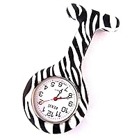 Censi Unisex-Adult Nurse Silicone Tunic Watch Brooch Fob in Zebra Print with One Extra Battery