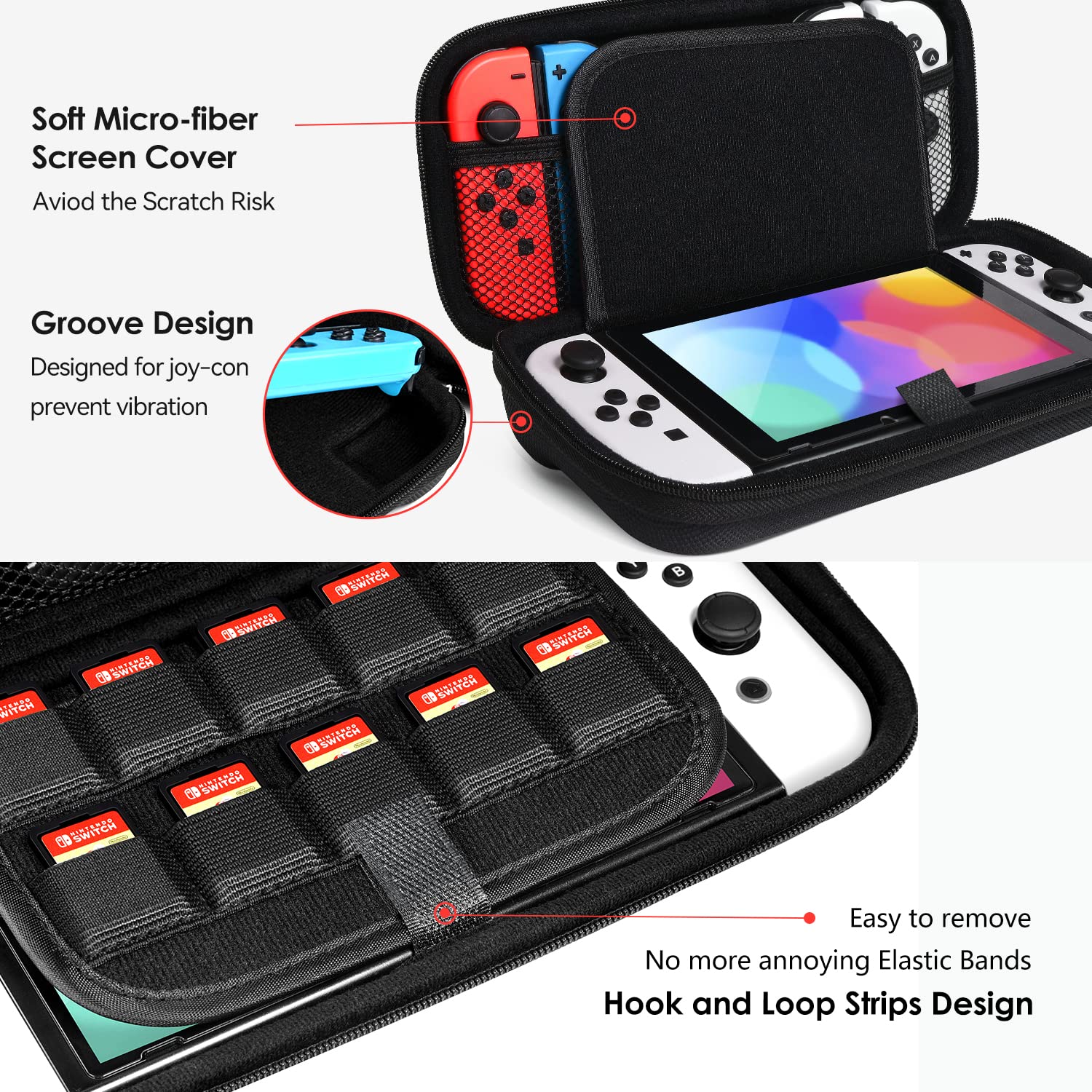 ivoler Carrying Case for Nintendo Switch and NEW Switch OLED Model(2021), Portable Hard Shell Pouch Carrying Travel Game Bag for Switch Accessories Holds 10 Game Cartridge