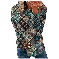 Long Sleeve Flannel Shirts For Women Crewneck Oversized Sweatshirts Print Graphic Casual Plus Size Tops Fall Outfits
