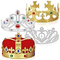 Bonuci 4 Pcs King Crowns Queen Tiara Princess Adjustable Crowns Gold Crown Funny Party Hats Royal Halloween Costume Prom Accessories