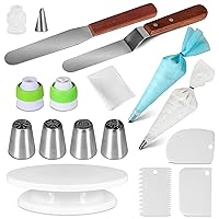 Cake Decorating Kit With Turntable 11 Inch | 4 Russian Piping Tip | Single & Tri-bag Coupler,3 Smoothers & Stainless Steel Spatulas |10 Disposable Icing Bags- Icing Cake Tools 25 Pcs
