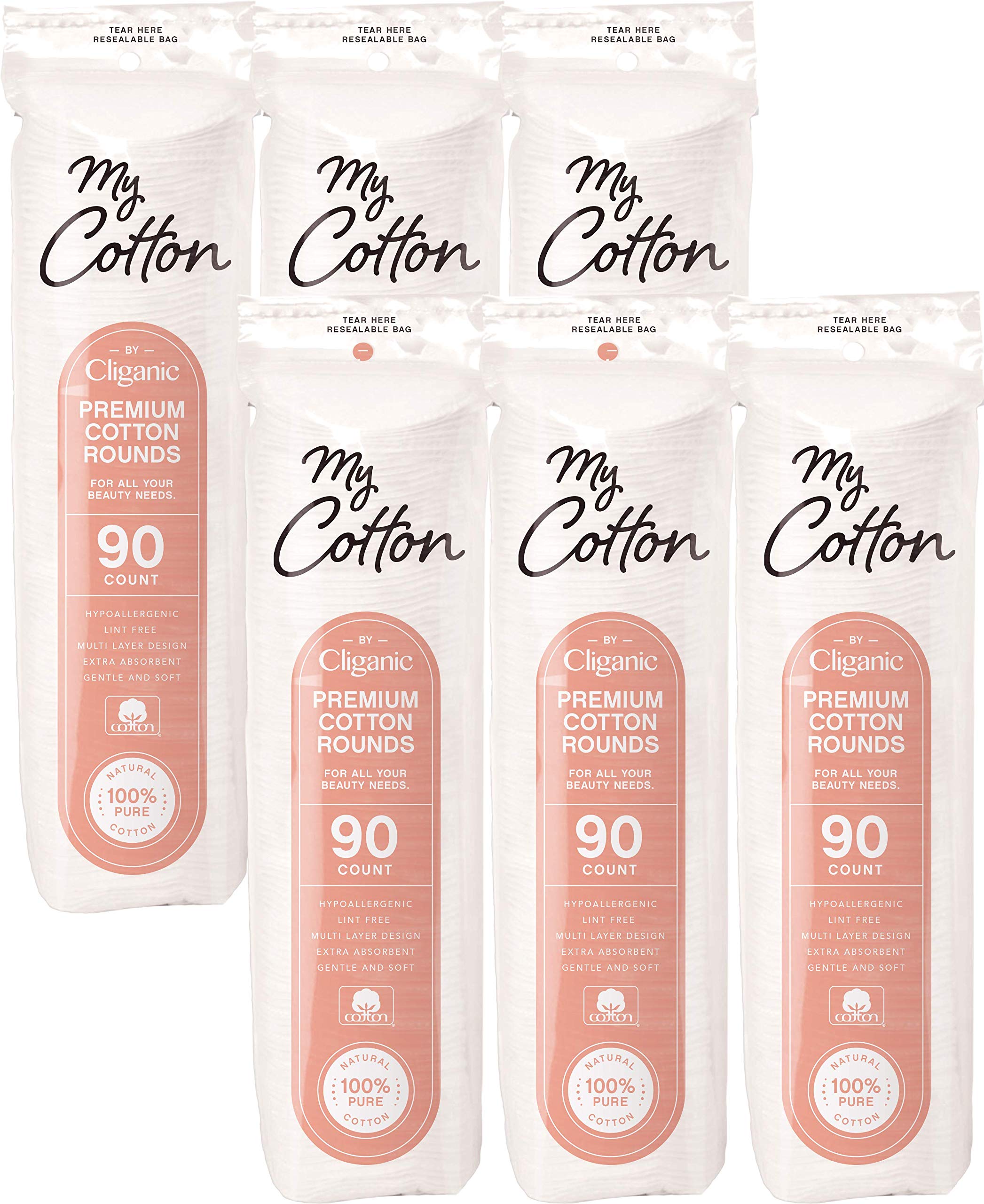 My Cotton Premium Cotton Rounds for Face (540 Count) | Makeup Remover Pads, Hypoallergenic, Lint-Free | 100% Pure Cotton