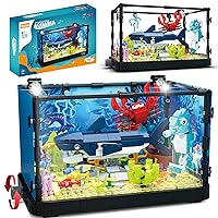 Fish Tank Building Block Sets for Adult, Lighting Aquarium Sets Including Marine Life and Succulent, STEM Toys for Boys Girls 8+, Gifts for Kids, Ocean Lovers (648 PCS) - Shark