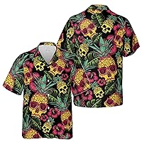 Colorful Skull Pineapple Tropical Jungle Leaves Hawaiian Shirt S-5XL