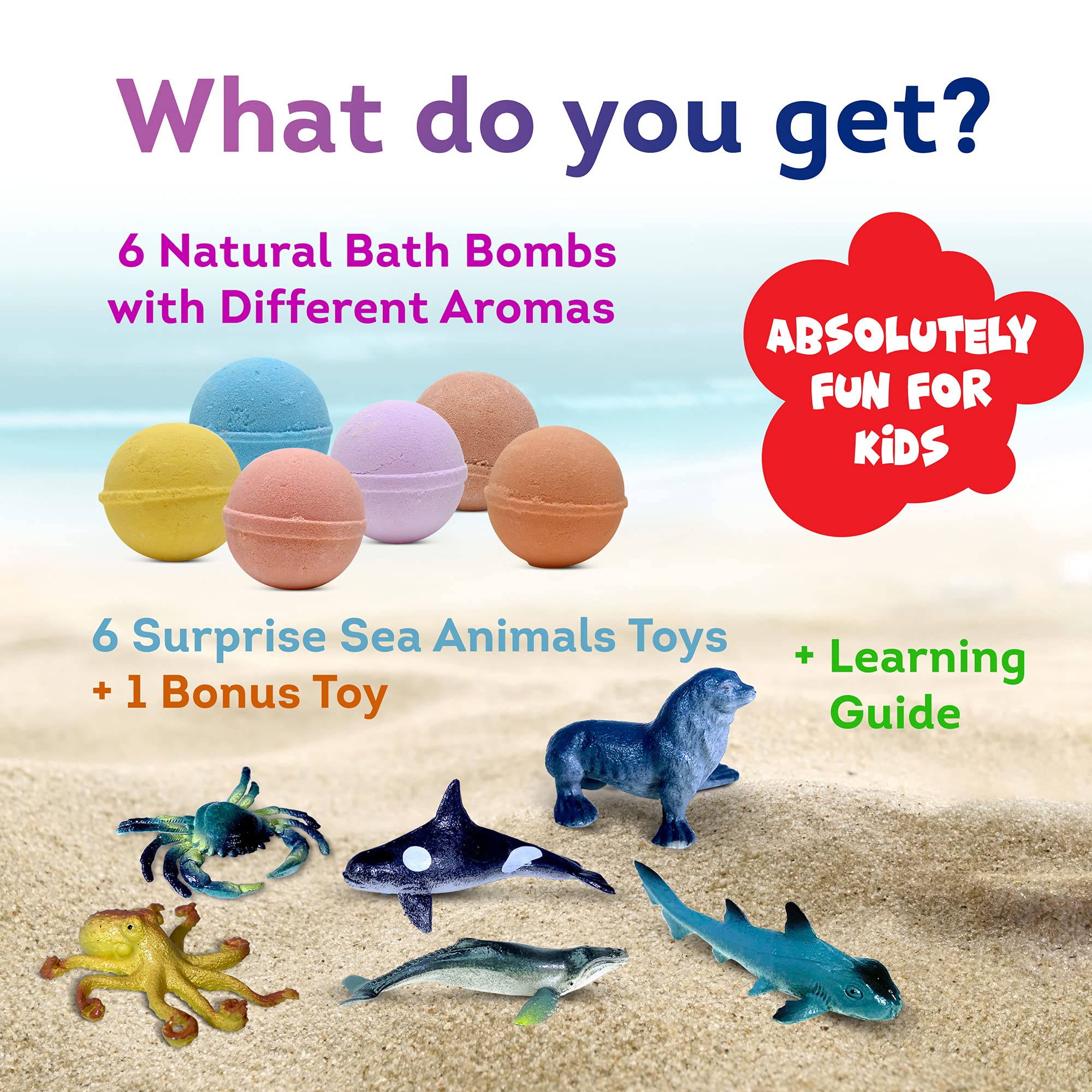 Bath Bombs for Kids with Surprise Inside SEA Animals Toys- Natural and Safe Bath Bombs Gift Set for Girls & Boys - Multicolored Organic Bubble Bath - Made in USA - Gift for Easter
