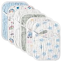 GROBRO7 6Pcs Muslin Baby Bibs Soft Cotton Lap-Shoulder Drool Cloths Machine Washable Feeding Bib