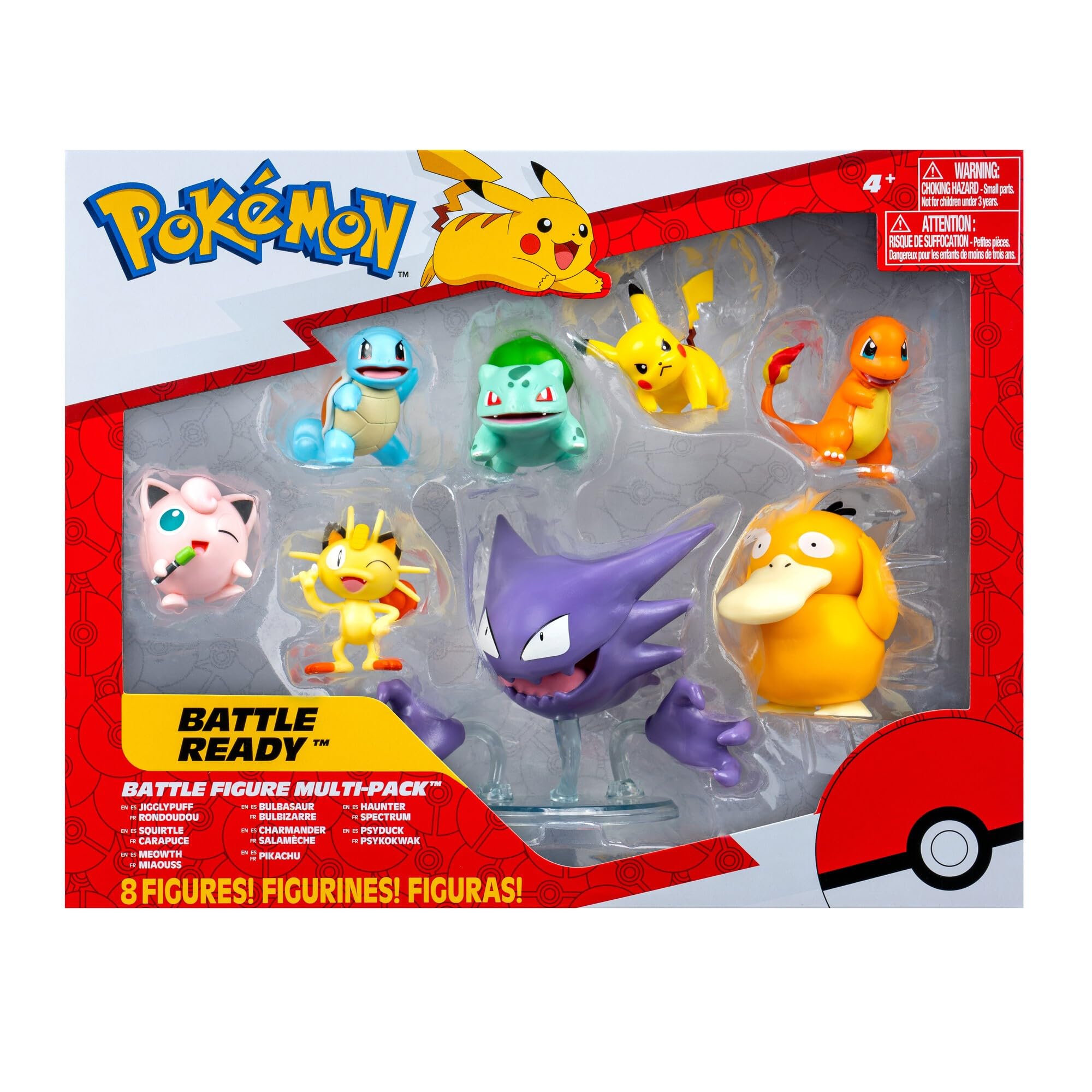 Pokemon Battle Figure 8-Pack - Comes with 2” Pikachu, 2” Bulbasaur, 2” Squirtle, 2” Charmander, 3