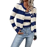 Verdusa Women's 2 Piece Fuzzy Striped Tank Top and Button Up Long Sleeve Cardigan