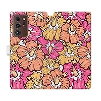 Wallet Case Replacement for Samsung Galaxy S23 S22 Note 20 Ultra S21 FE S10 S20 A03 A50 Pink PU Leather Magnetic Folio Cover Snap Flip South Rose Flowers Hibiscus Tea Bloom Pattern Card Holder