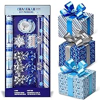 Zion Judaica Hanukkah Gift Wrap Kit Chanukah Theme Gift Wrapping Paper With Gift Tags and Gift Bows Chaunukkah Holiday Gift Packaging 3 Pack (120 FT)