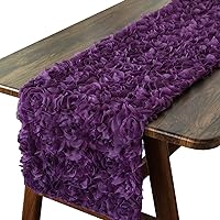 Table Runner CaliTime 14 X 72 Inches Solid 3D Stereo Chiffon Rose Flower Non-Slip Table Runner Dresser Scarf for Dining Party Wedding Table Decoration Purple
