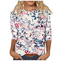 Tops for Women, Women's Fashion Casual 3/4 Sleeve Printed O-Neck Pullover T-Shirt Top