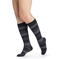 Sigvaris Women’s Style Microfiber Patterns 830 Closed Toe Calf-High Socks 20-30mmHg - Onyx Stripe - Large Short