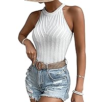 SweatyRocks Women's Solid Casual Halter Top Knitted Sleeveless Basic Summer Tee Shirt