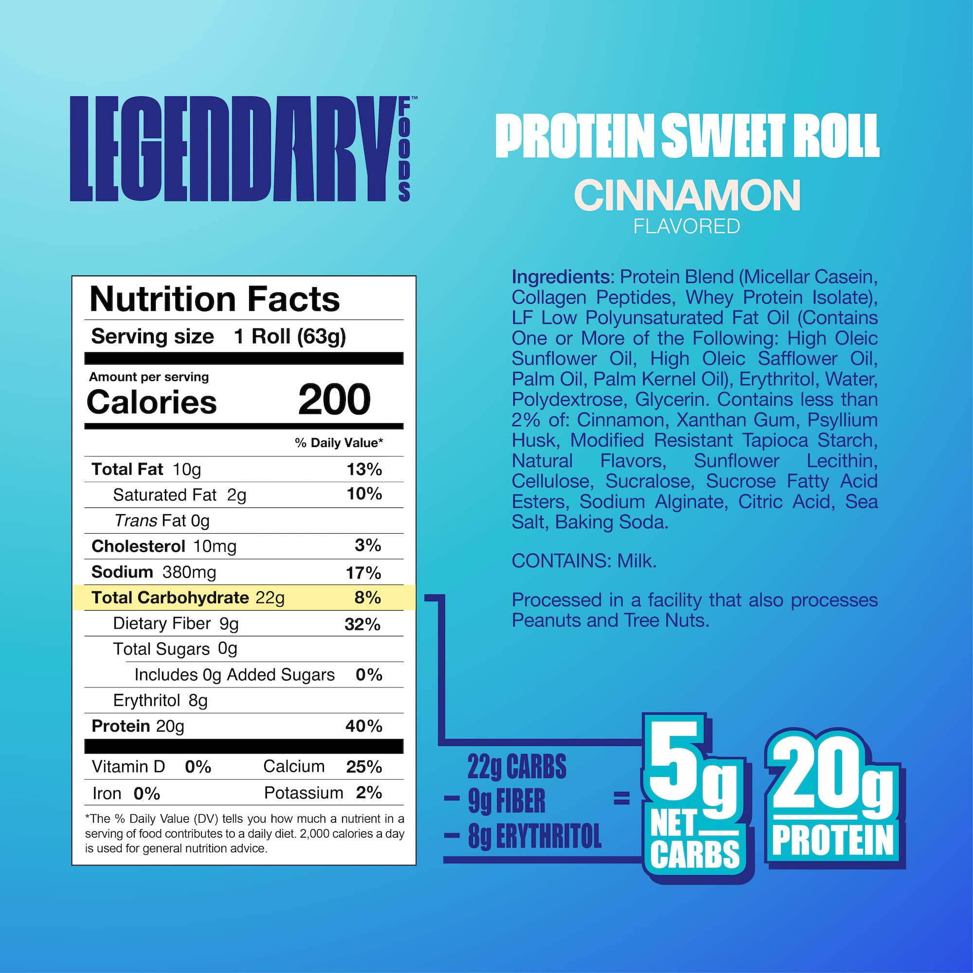 Legendary Foods High Protein Snack Cinnamon Sweet Roll | 20 Gr Pure Protein Bar Alternative | Low Carb Food | Low Sugar and Gluten Free Keto Breakfast Snacks | Healthy Cinnamon Flavored Rolls (10-pack)