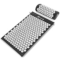 ProsourceFit Acupressure Mat and Pillow Set for Back/Neck Pain Relief and Muscle Relaxation, Black/Aqua