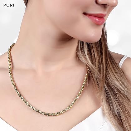 PORI JEWELERS 14K Yellow Gold 1.5MM, 2MM, 2.5MM, 3MM, 4MM, or 5MM Diamond Cut Rope Chain Necklace - Sizes 16