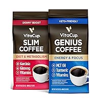 VitaCup Genius & Slim Ground Coffee Bundle (2 Pack) Vitamin Infused for Drip Coffee Brewers & French Press