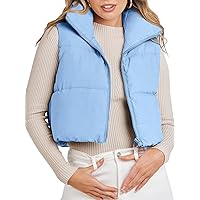 MEROKEETY Women's Crop Puffer Vest Lightweight Stand Collar Sleeveless Zip Up Padded Gilet Coat
