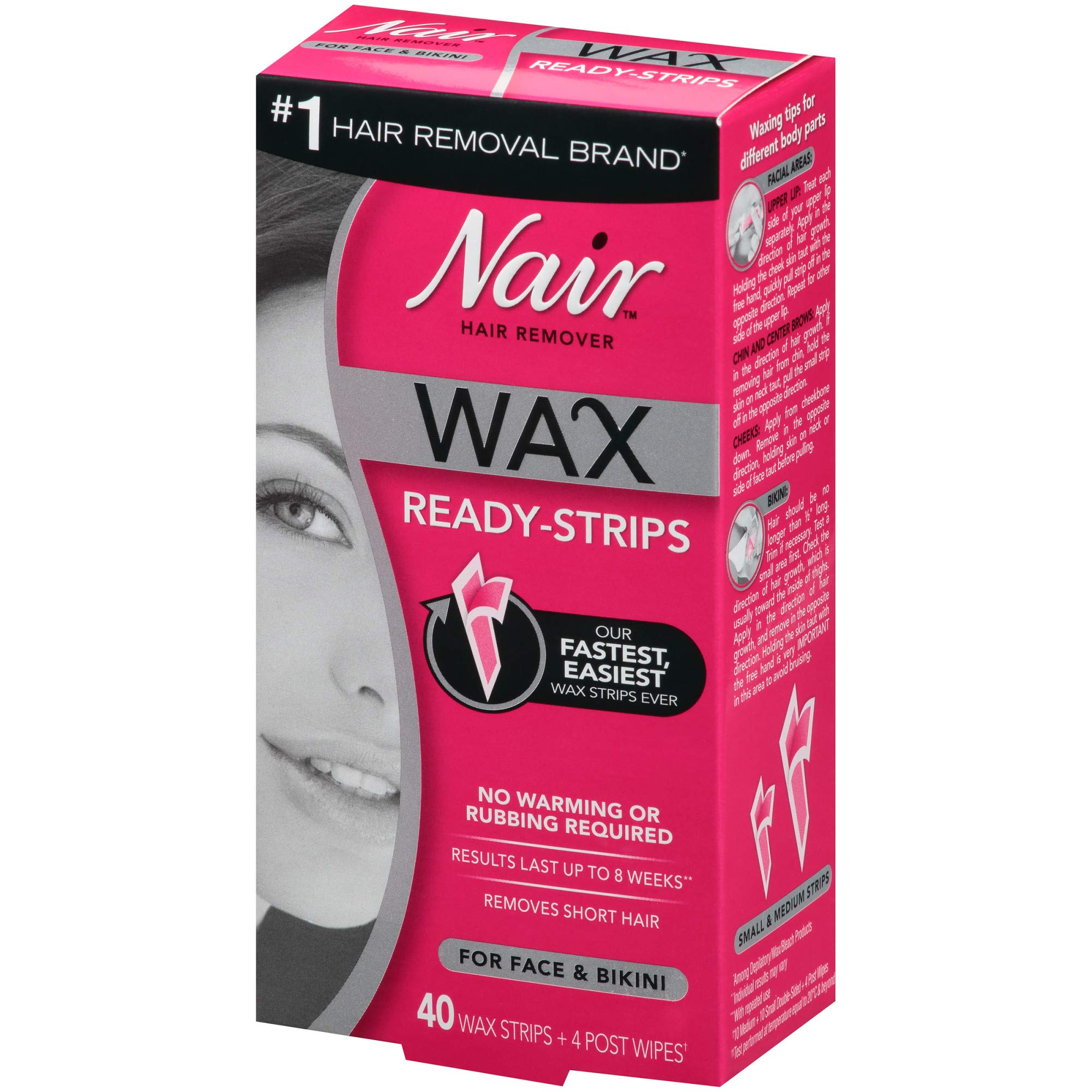 Nair Hair Remover Wax Ready-Strips for Face & Bikini, 40 CT