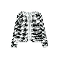 WDIRARA Women's Plus Size Houndstooth Open Front Long Sleeve Jacket Outerwear