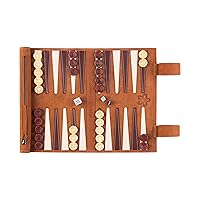 Backgammon - Travel Backgammon Set - Genuine Nubuck Leather - Hand-Made Boxwood Checkers - Colour: Whiskey